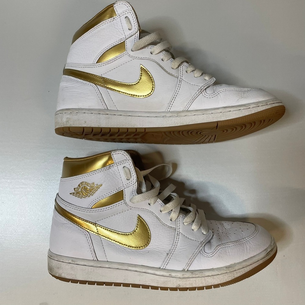 Nike Air Jordan 1 Retro High OG White Gold Sneakers Women's Shoes - Picture 4 of 11